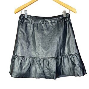 Club Monaco Faux Leather Mini Skirt - Chic Black Ruffle Hem - Size 4